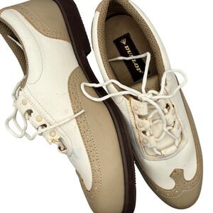Dunlop Womens Golf Wingtip Saddle Shoes Cream Tan Size 8.5 Vintage Inspired